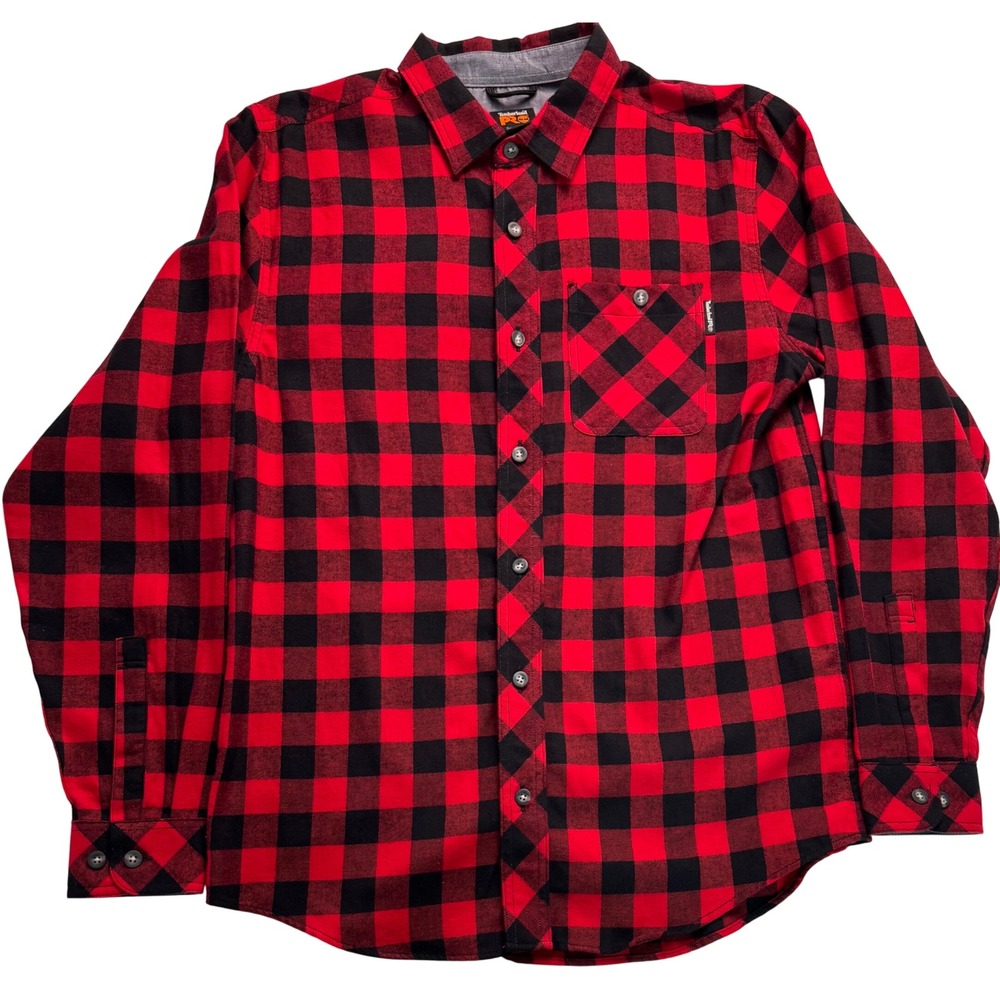 Timberland PRO Mens Red Black Buffalo Plaid Flannel Shirt M